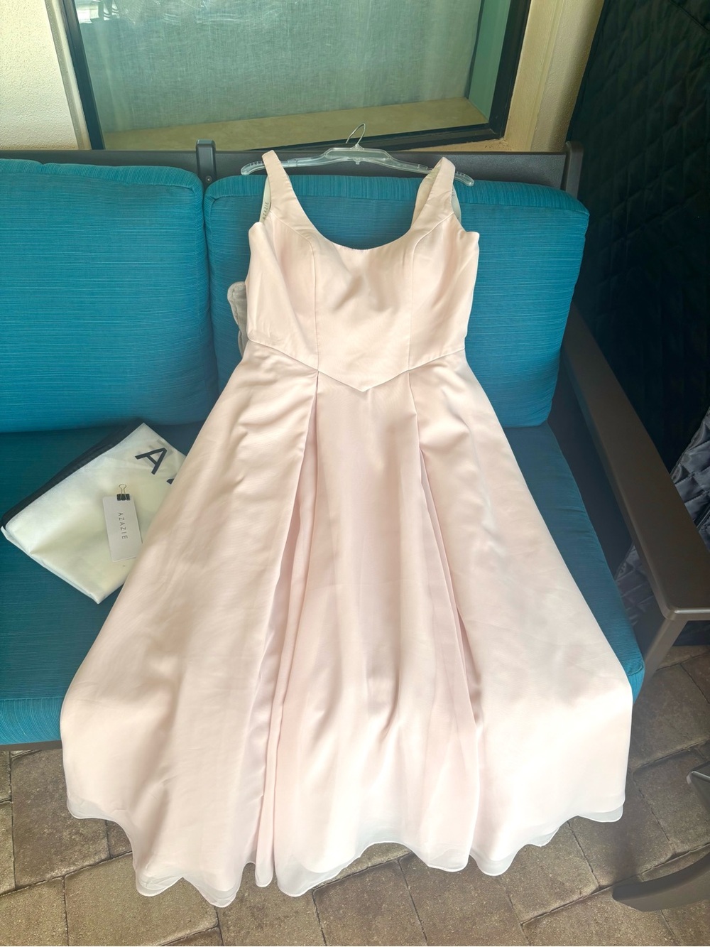 Azazie Blush Pink Sleeveless A-Line Wedding Dress
